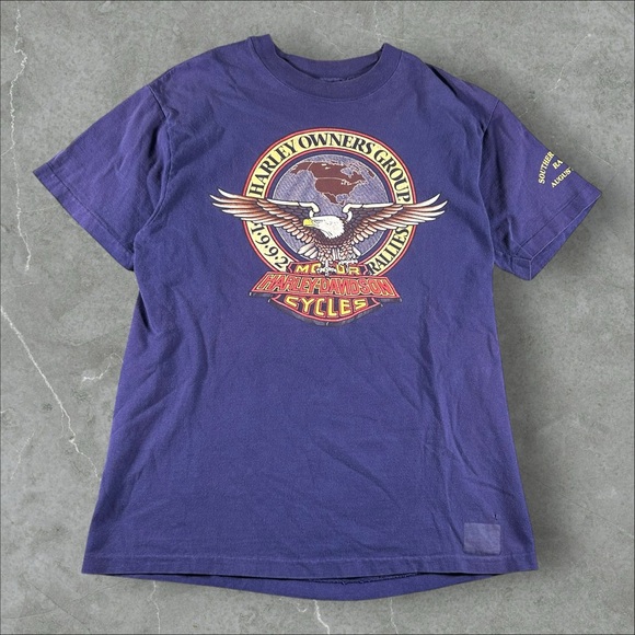 Vintage Harley-Davidson Shirt Men Medium Purple 1980s HOG Owners Group Eagle USA - Picture 1 of 9